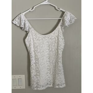 Guess Los Angeles White Lace Ruffled Sleeve Top Sz XS Y2K Fairy 90s
